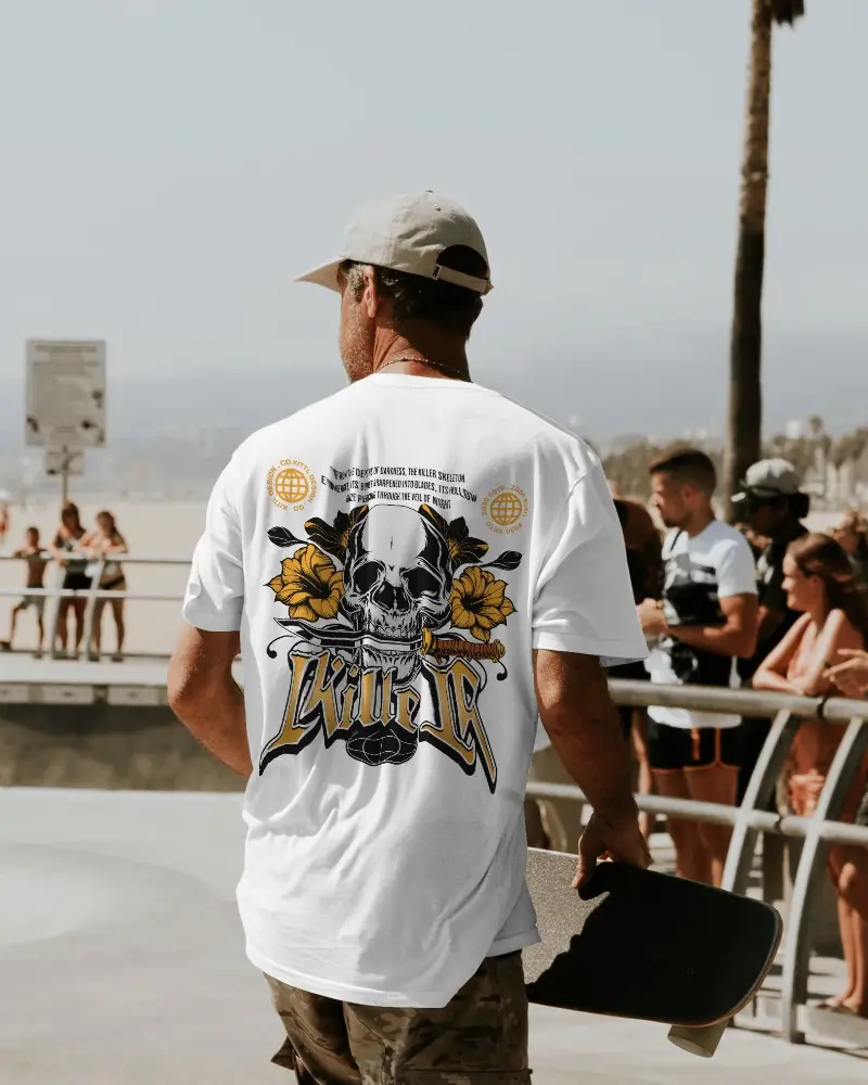 Doodly Clothing Men's Oversize Skull Killer T-Shirt